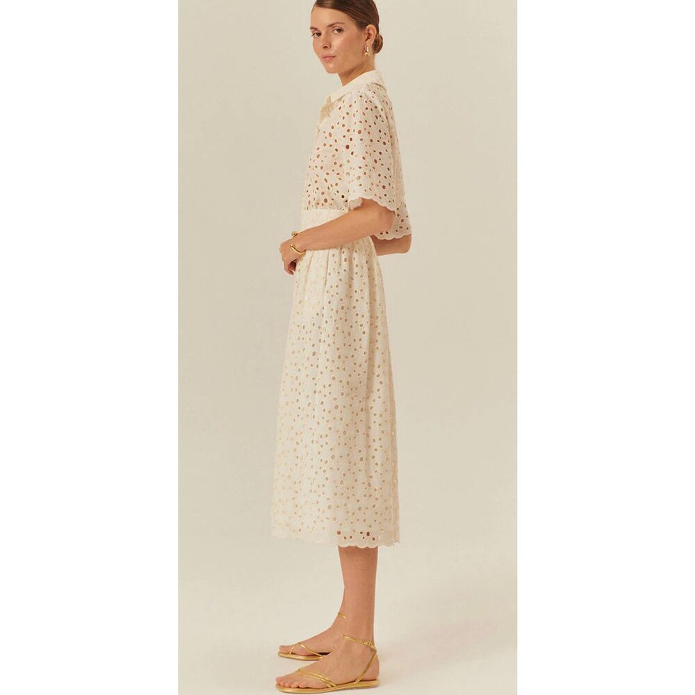 NWT EXQUISE Paisley Cotton Midi Skirt - Ecru - Ecru, US 2, $235 B42